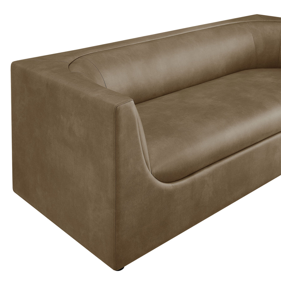 Drift 86" Curved Back Vegan Leather Sofa in Mushroom