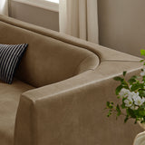 Drift 86" Curved Back Vegan Leather Sofa in Mushroom