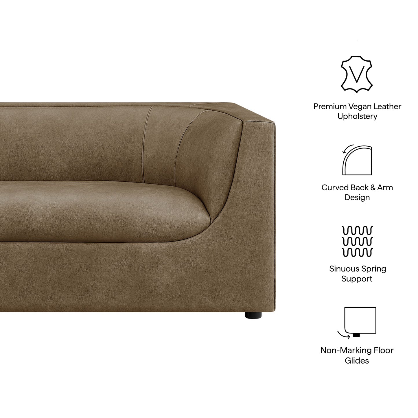 Drift 86" Curved Back Vegan Leather Sofa in Mushroom