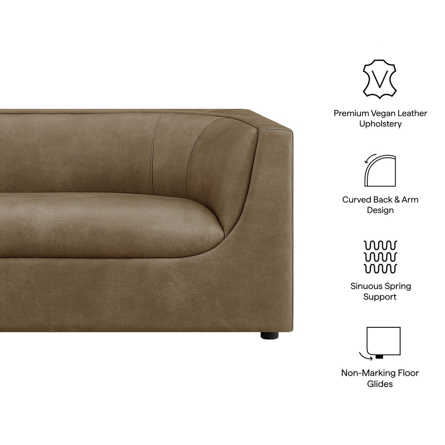 Drift 86" Curved Back Vegan Leather Sofa in Mushroom