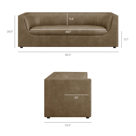 Hilda 86" Curved Back Vegan Leather Sofa in Mushroom