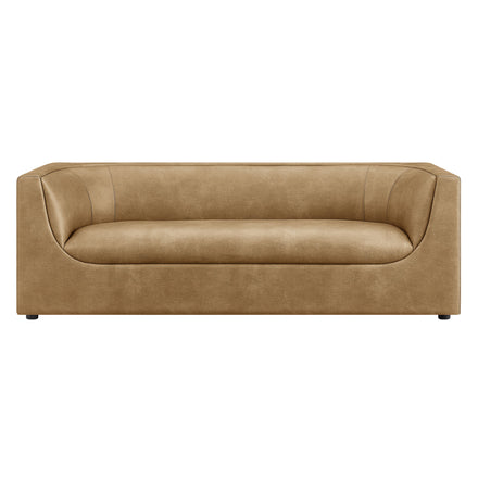 Hilda 86" Curved Back Vegan Leather Sofa in Toast