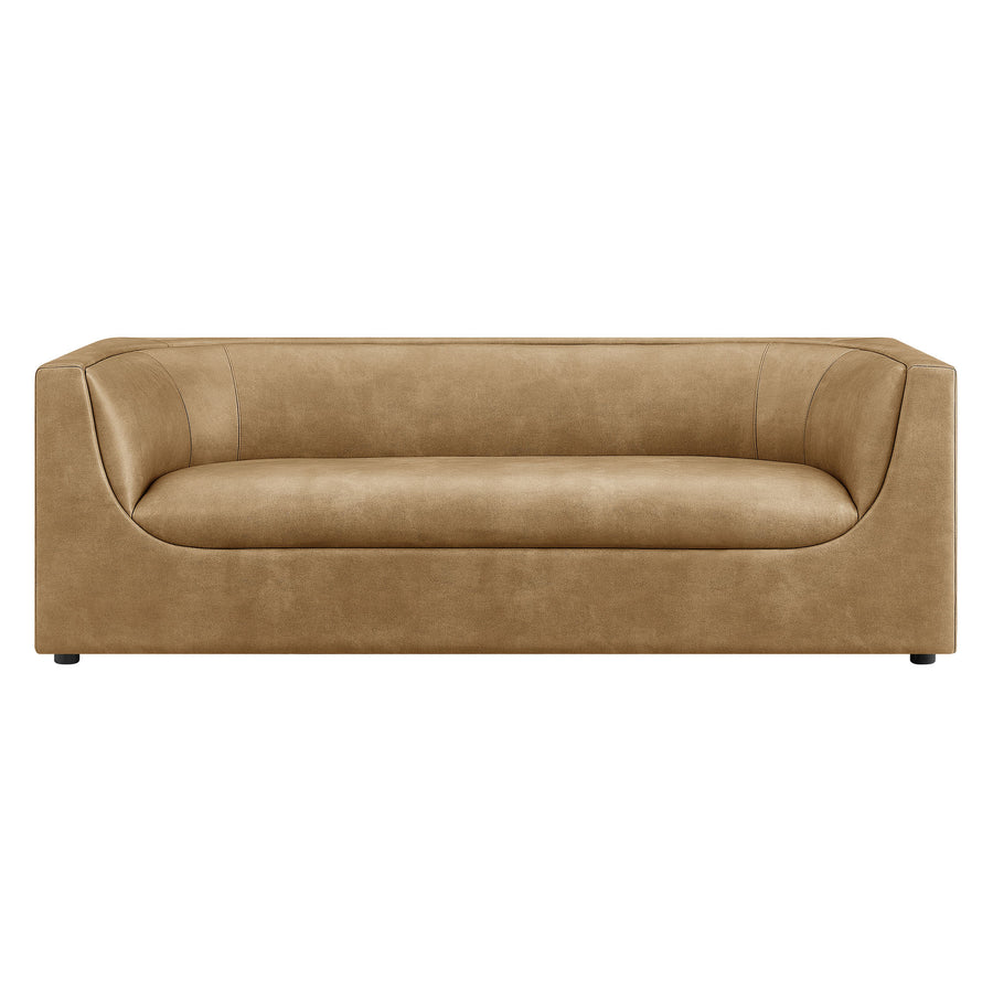 Drift 86" Curved Back Vegan Leather Sofa in Toast