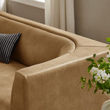 Drift 86" Curved Back Vegan Leather Sofa in Toast