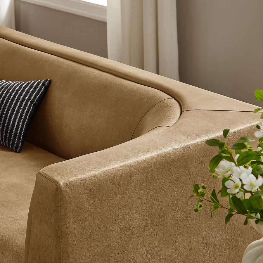Drift 86" Curved Back Vegan Leather Sofa in Toast