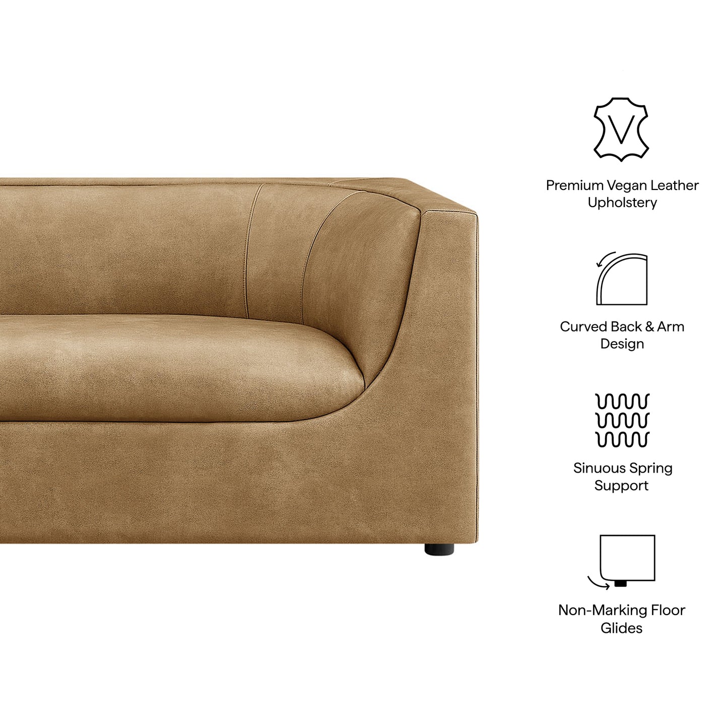 Drift 86" Curved Back Vegan Leather Sofa in Toast