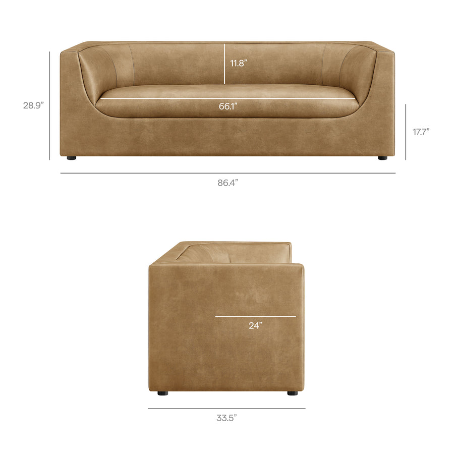 Drift 86" Curved Back Vegan Leather Sofa in Toast