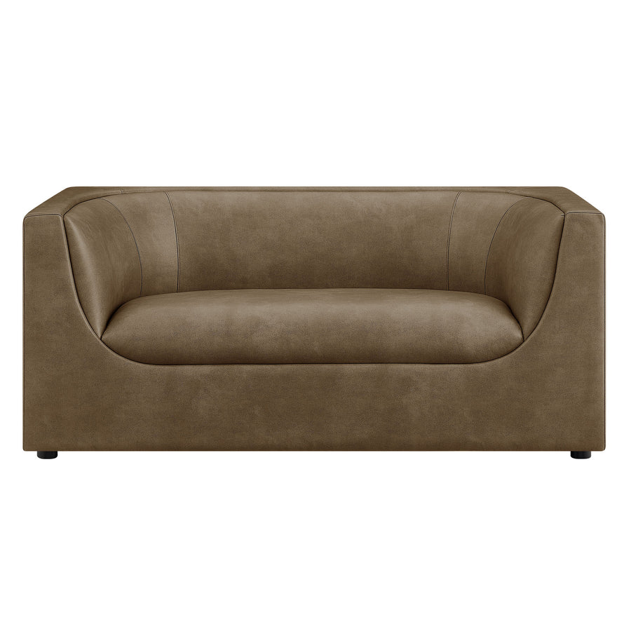 Drift 67" Curved Back Vegan Leather Loveseat in Mushroom
