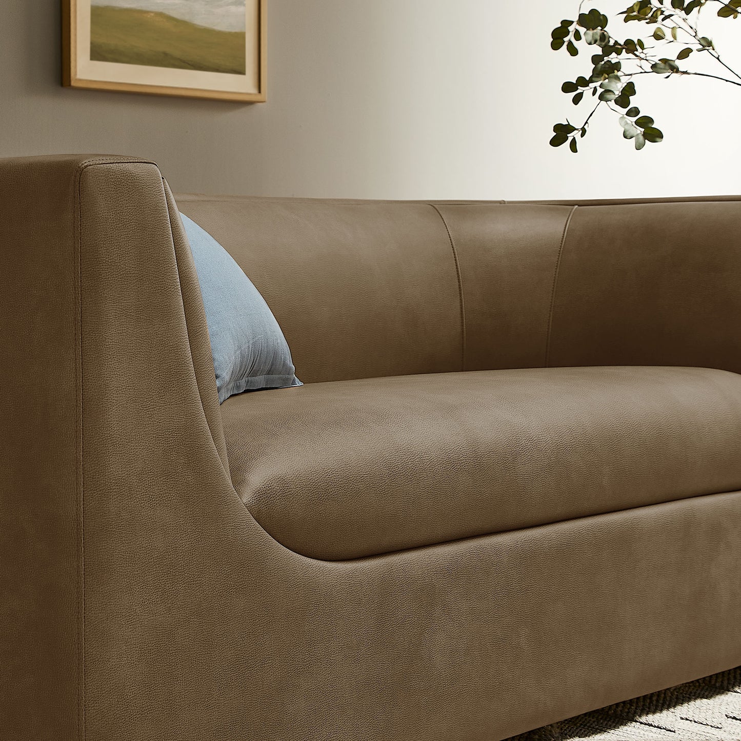 Drift 67" Curved Back Vegan Leather Loveseat in Mushroom