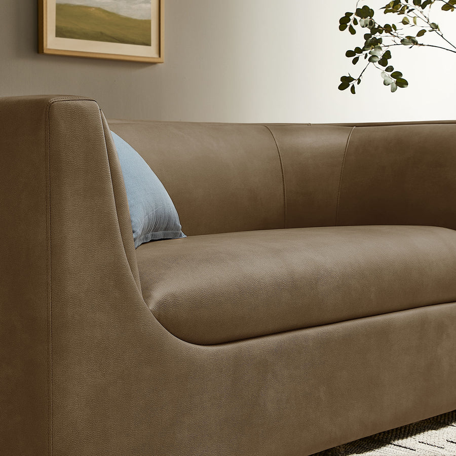 Drift 67" Curved Back Vegan Leather Loveseat in Mushroom