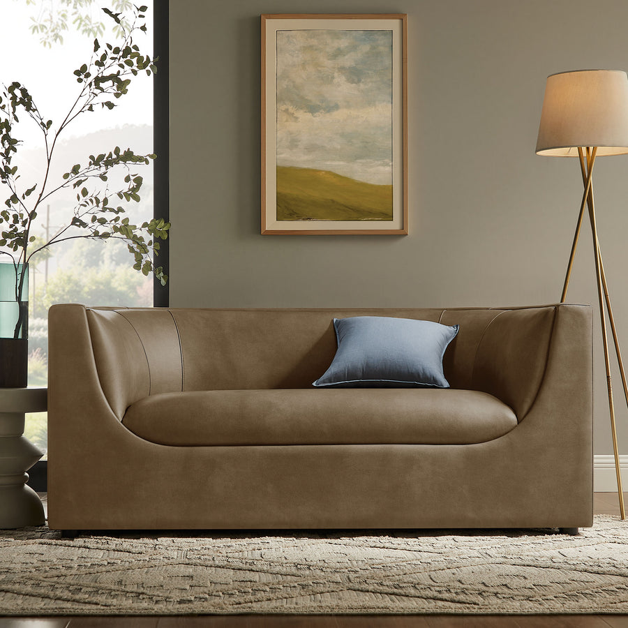 Drift 67" Curved Back Vegan Leather Loveseat in Mushroom