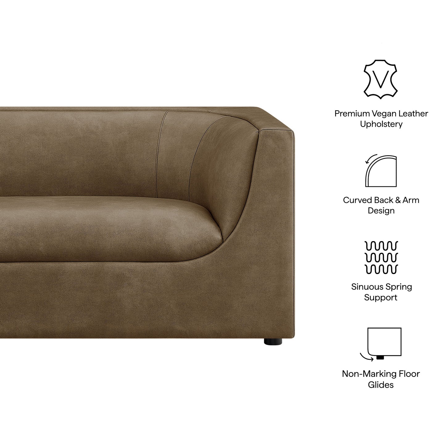 Drift 67" Curved Back Vegan Leather Loveseat in Mushroom