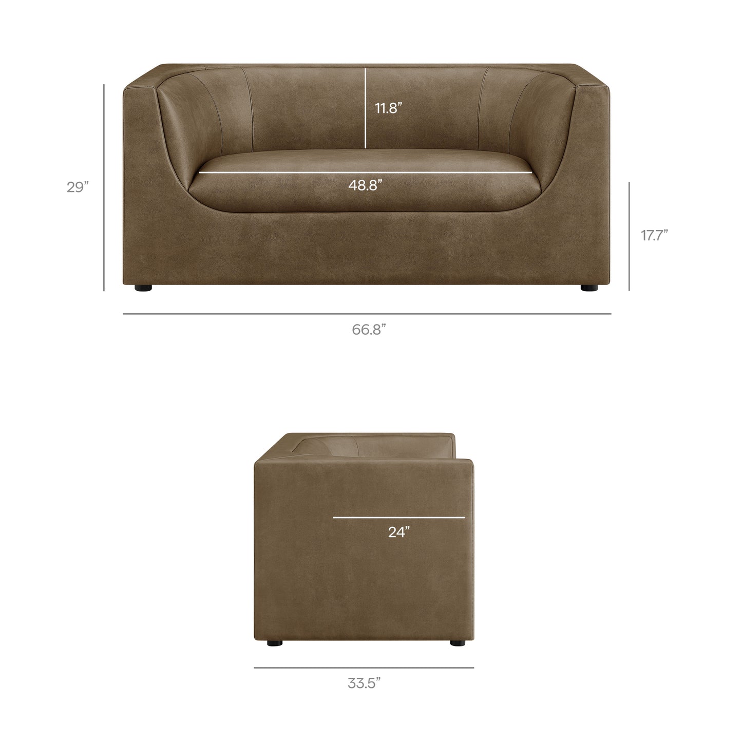 Drift 67" Curved Back Vegan Leather Loveseat in Mushroom