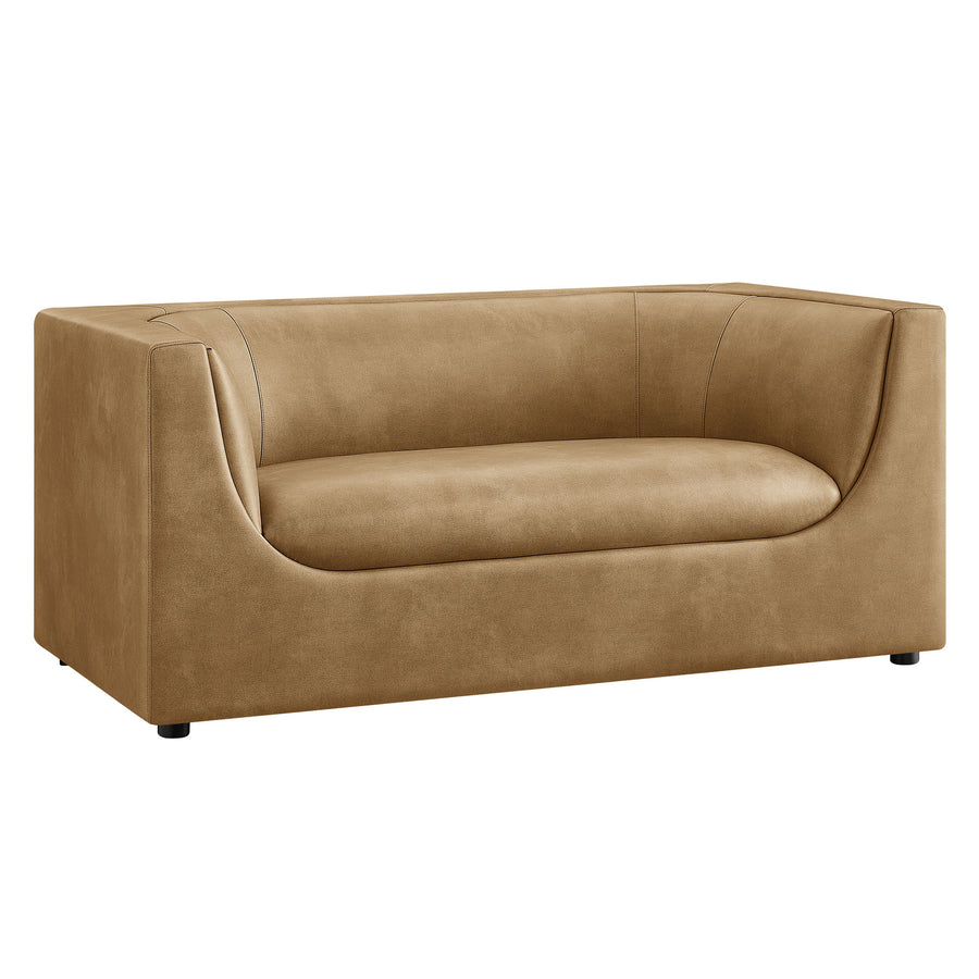 Drift 67" Curved Back Vegan Leather Loveseat in Toast