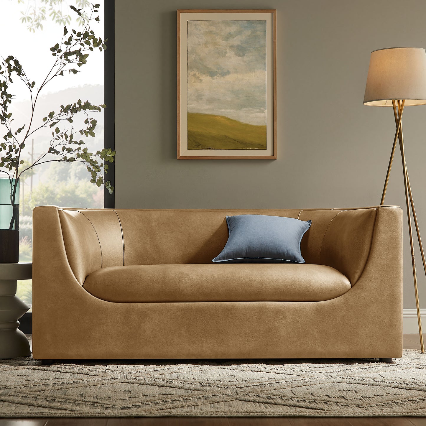 Drift 67" Curved Back Vegan Leather Loveseat in Toast