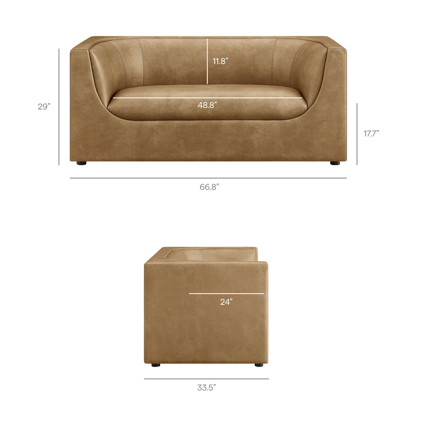 Drift 67" Curved Back Vegan Leather Loveseat in Toast