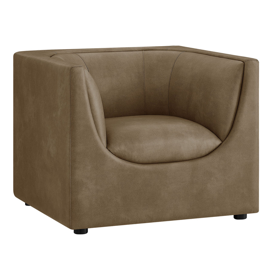Drift Curved Back Vegan Leather Armchair in Mushroom