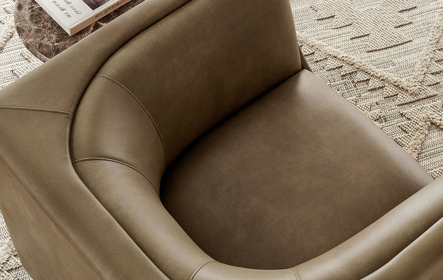 Drift Curved Back Vegan Leather Armchair in Mushroom