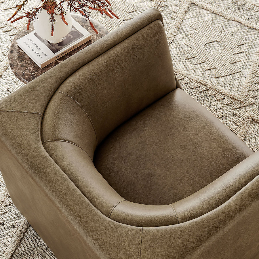 Drift Curved Back Vegan Leather Armchair in Mushroom
