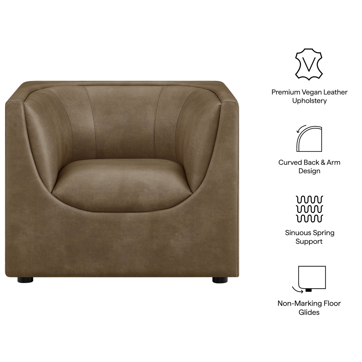 Drift Curved Back Vegan Leather Armchair in Mushroom