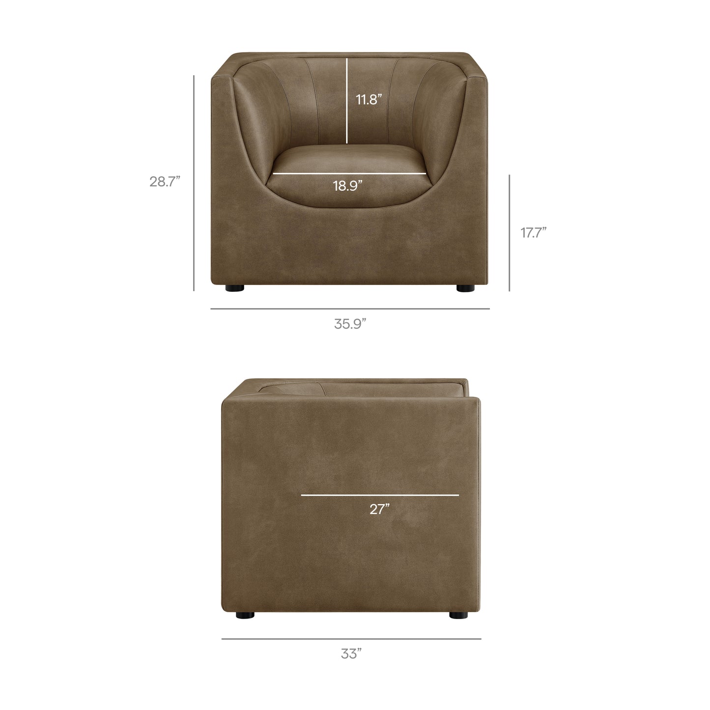 Drift Curved Back Vegan Leather Armchair in Mushroom