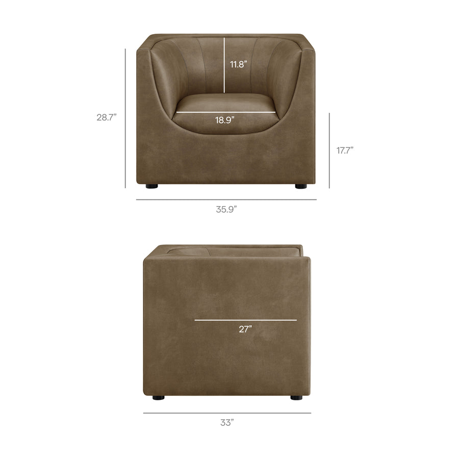 Drift Curved Back Vegan Leather Armchair in Mushroom