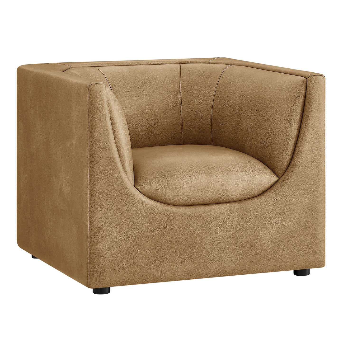 Drift Curved Back Vegan Leather Armchair in Toast