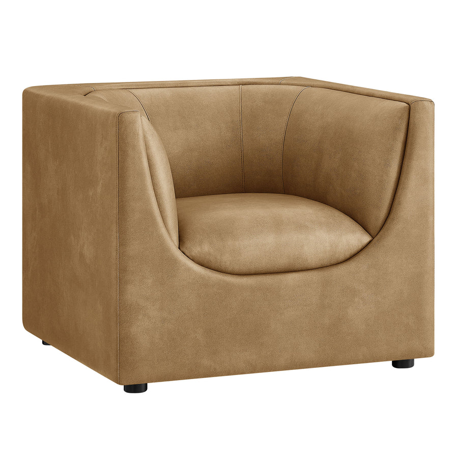 Drift Curved Back Vegan Leather Armchair in Toast