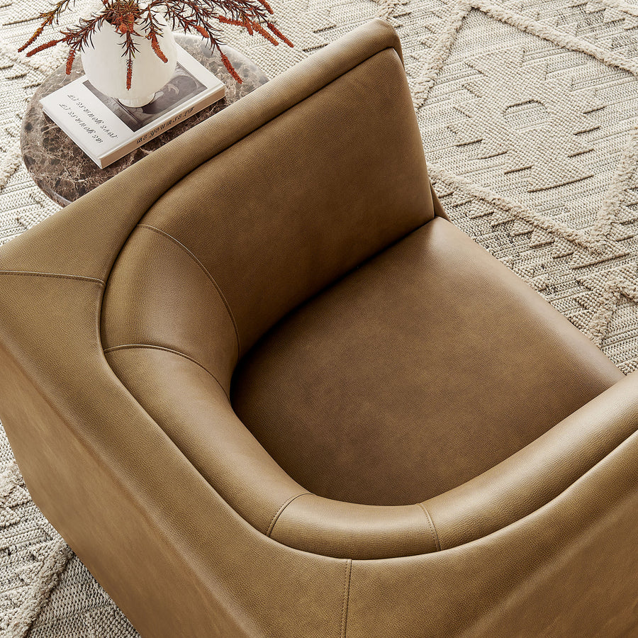 Drift Curved Back Vegan Leather Armchair in Toast