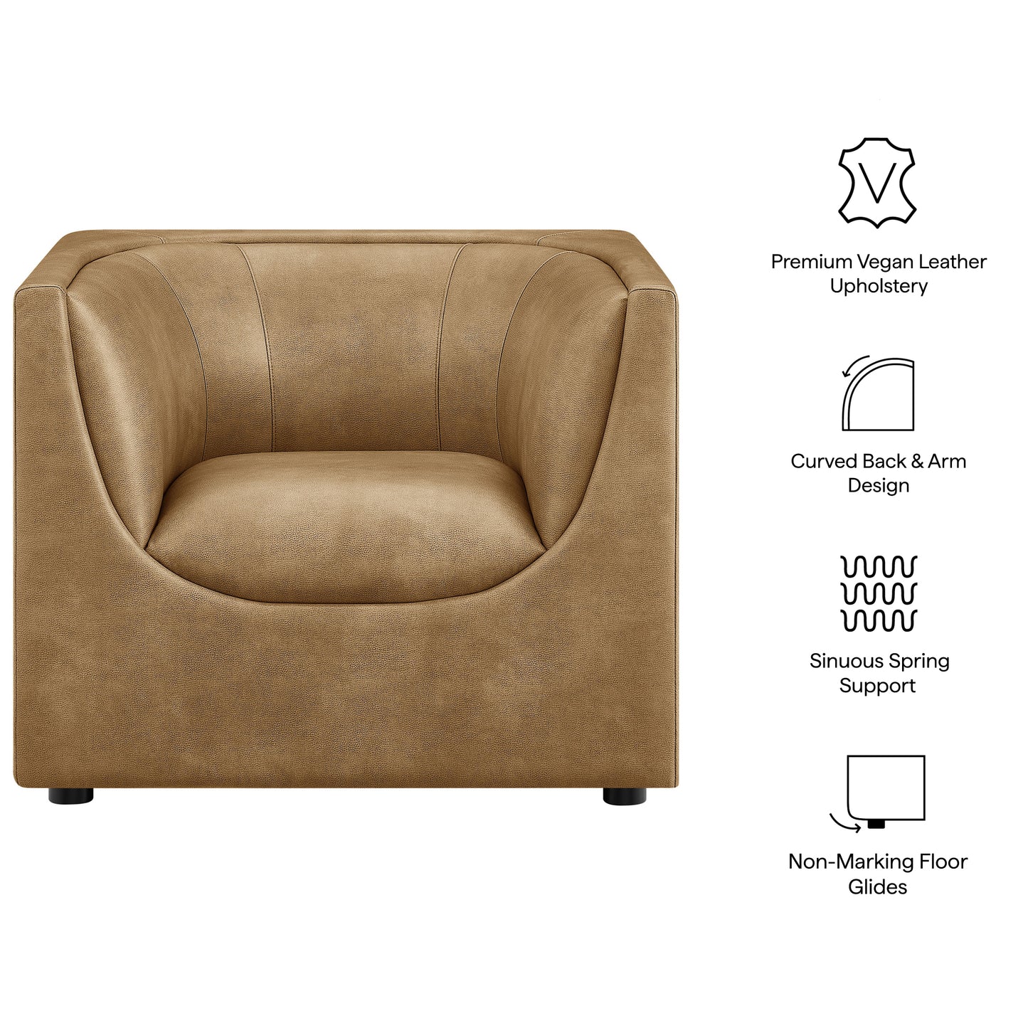 Drift Curved Back Vegan Leather Armchair in Toast