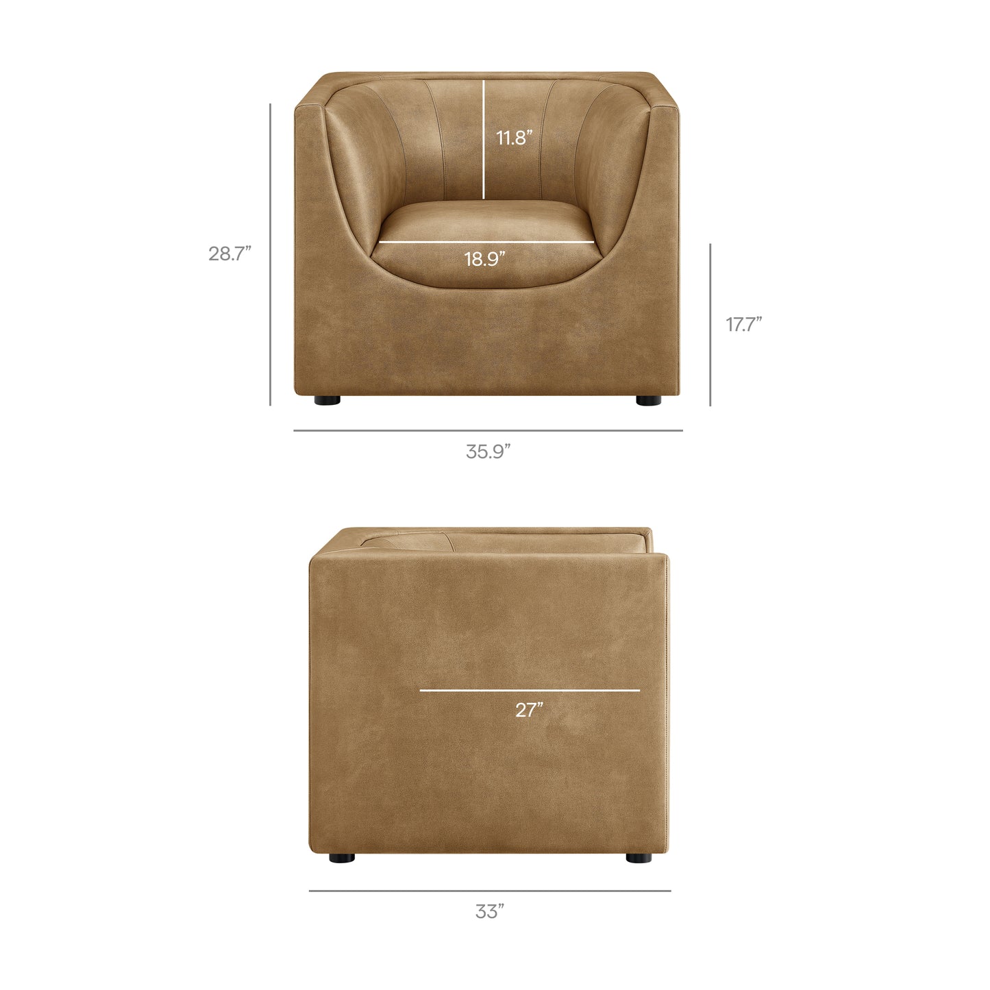 Drift Curved Back Vegan Leather Armchair in Toast