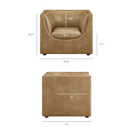 Hilda Curved Back Vegan Leather Armchair in Toast