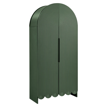 Dahlia 78 Inch Fluted and Scalloped Arched Storage Cabinet in Hunter Green