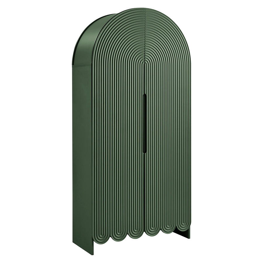 Hugo 78 Inch Fluted and Scalloped Arched Storage Cabinet in Hunter Green