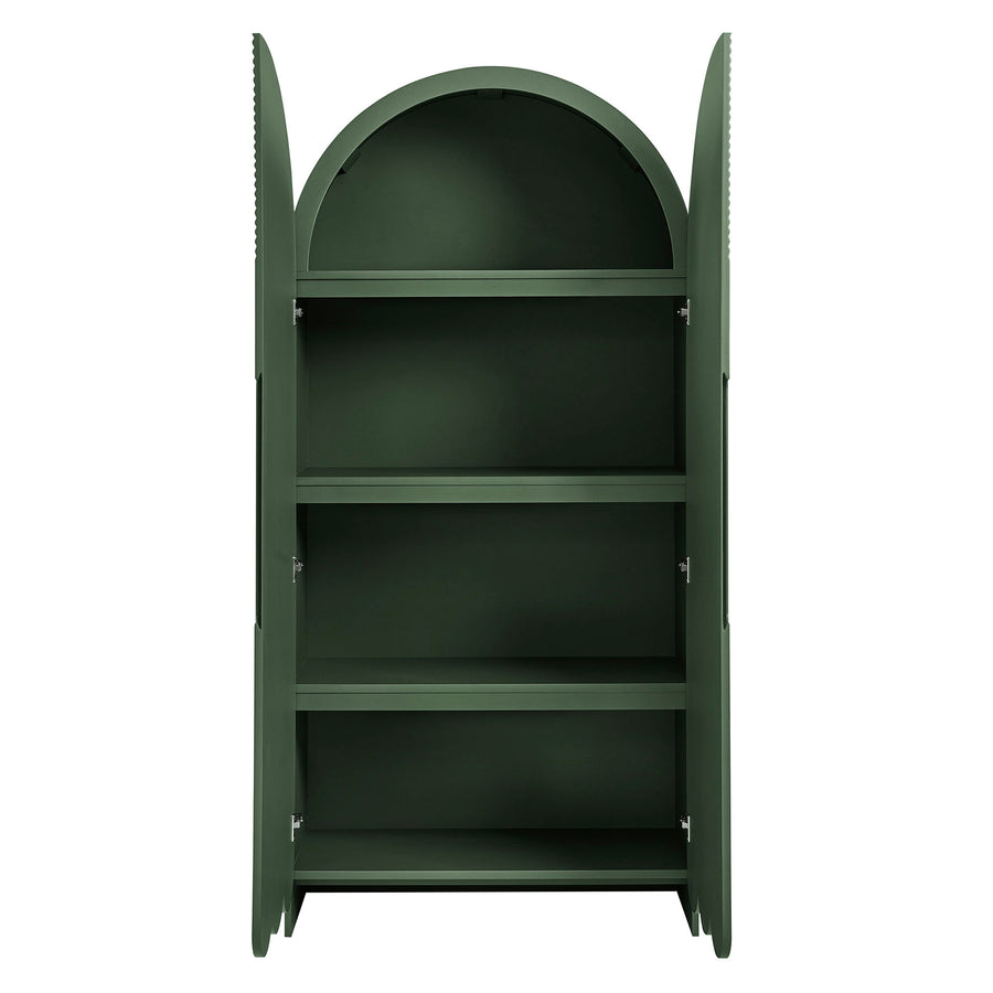 Hugo 78 Inch Fluted and Scalloped Arched Storage Cabinet in Hunter Green