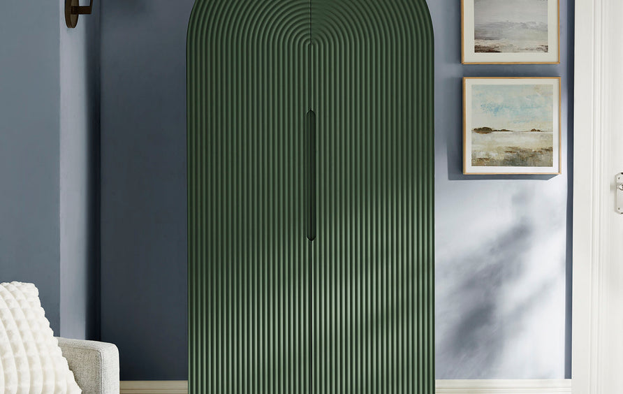 Hugo 78 Inch Fluted and Scalloped Arched Storage Cabinet in Hunter Green