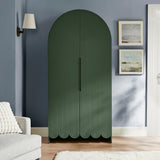 Hugo 78 Inch Fluted and Scalloped Arched Storage Cabinet in Hunter Green