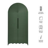 Hugo 78 Inch Fluted and Scalloped Arched Storage Cabinet in Hunter Green