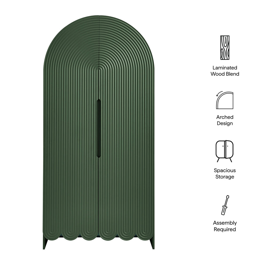 Hugo 78 Inch Fluted and Scalloped Arched Storage Cabinet in Hunter Green