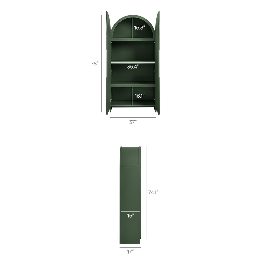 Hugo 78 Inch Fluted and Scalloped Arched Storage Cabinet in Hunter Green