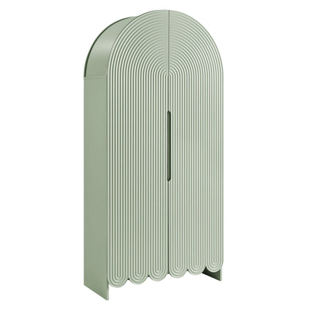 Dahlia 78 Inch Fluted and Scalloped Arched Storage Cabinet in Sage