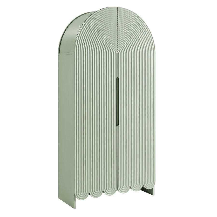 Hugo 78 Inch Fluted and Scalloped Arched Storage Cabinet in Sage