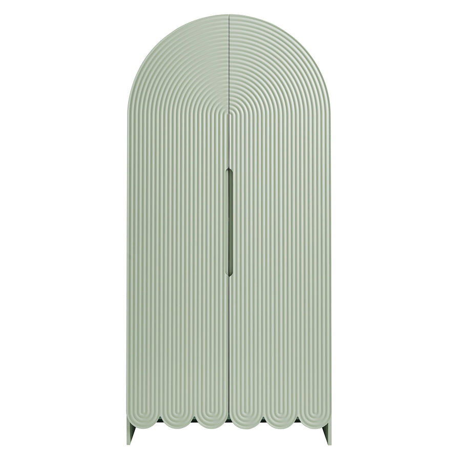 Hugo 78 Inch Fluted and Scalloped Arched Storage Cabinet in Sage