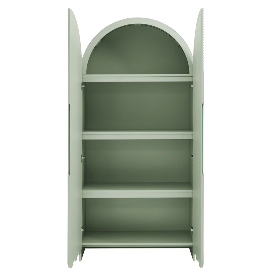 Hugo 78 Inch Fluted and Scalloped Arched Storage Cabinet in Sage