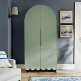 Hugo 78 Inch Fluted and Scalloped Arched Storage Cabinet in Sage