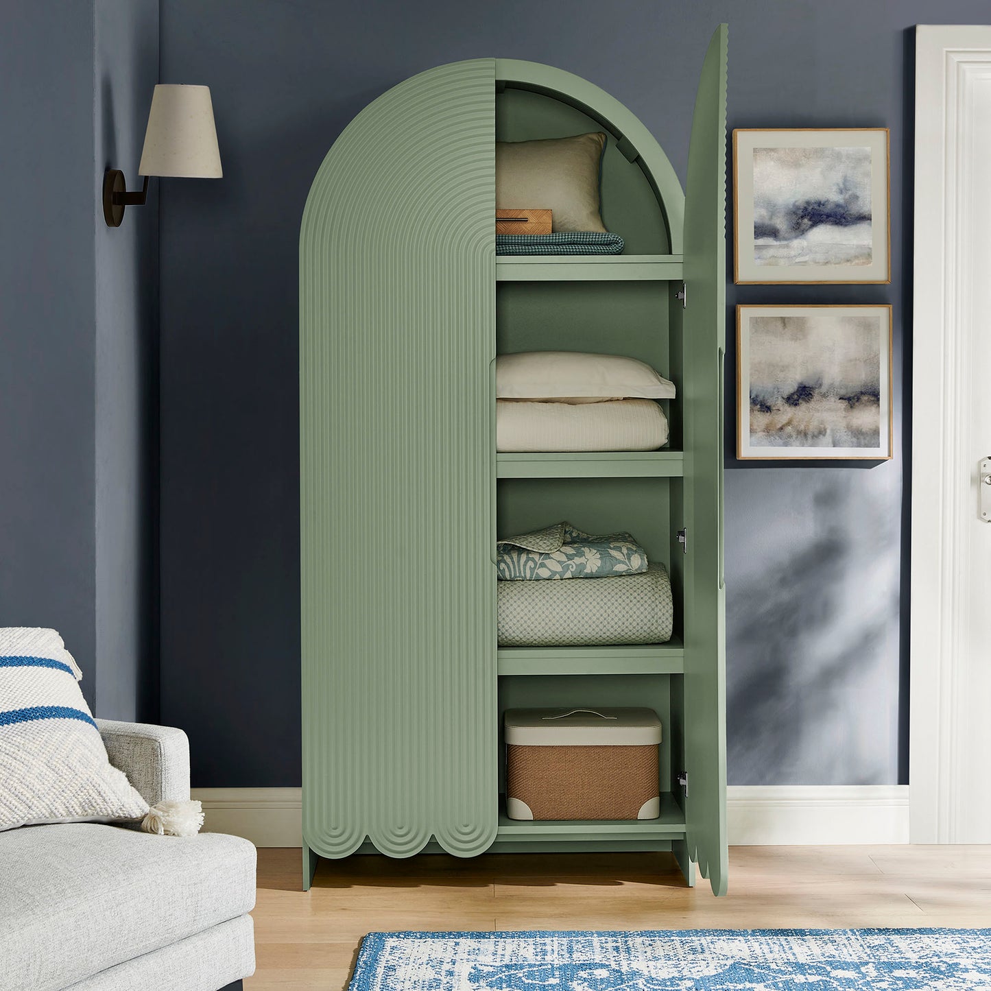 Dahlia 78 Inch Fluted and Scalloped Arched Storage Cabinet by Furniture for America