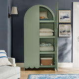 Hugo 78 Inch Fluted and Scalloped Arched Storage Cabinet in Sage