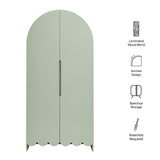Hugo 78 Inch Fluted and Scalloped Arched Storage Cabinet in Sage