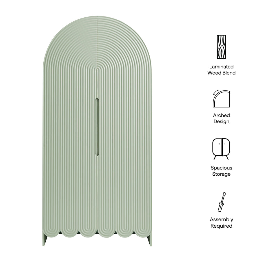 Hugo 78 Inch Fluted and Scalloped Arched Storage Cabinet in Sage