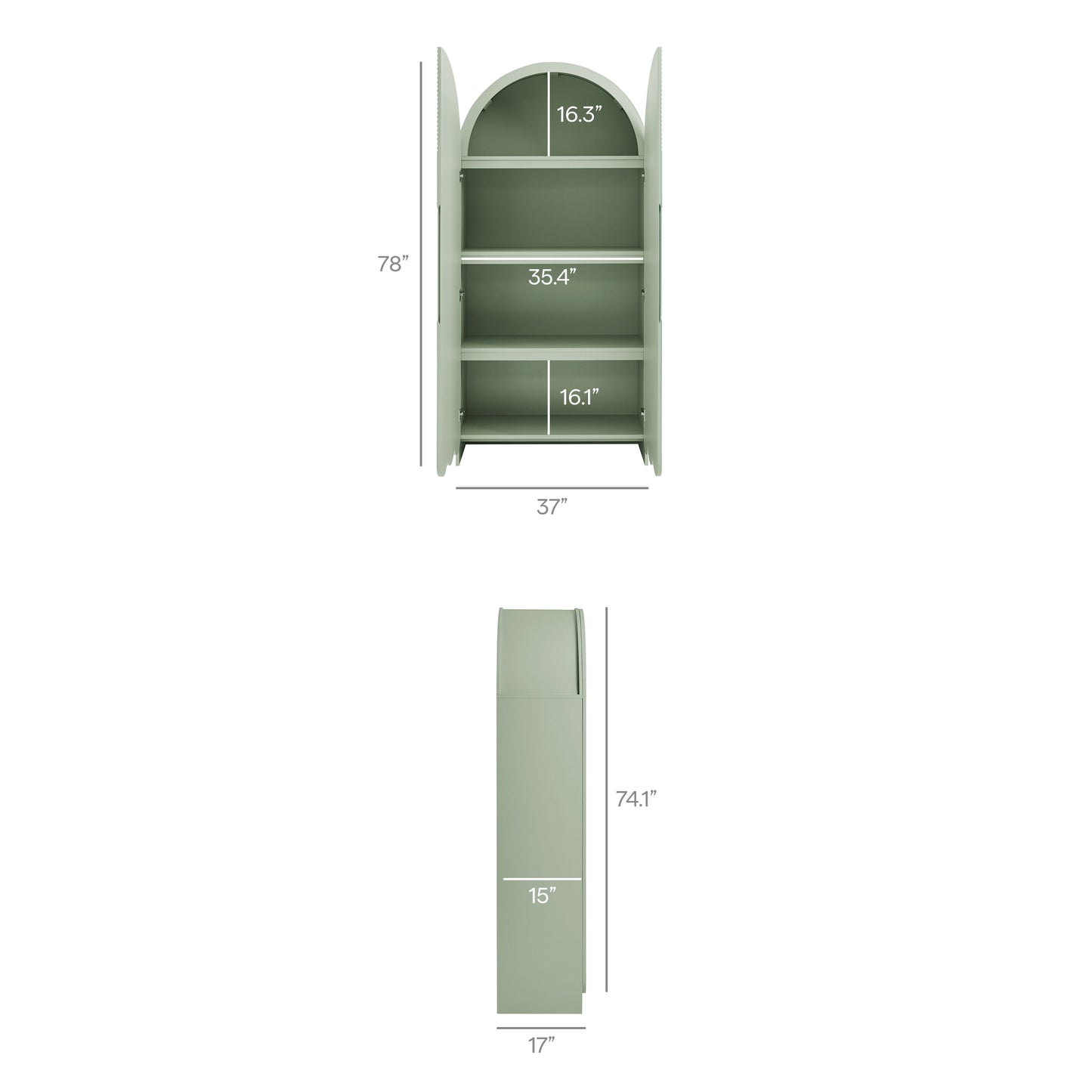 Dahlia 78 Inch Fluted and Scalloped Arched Storage Cabinet by Furniture for America